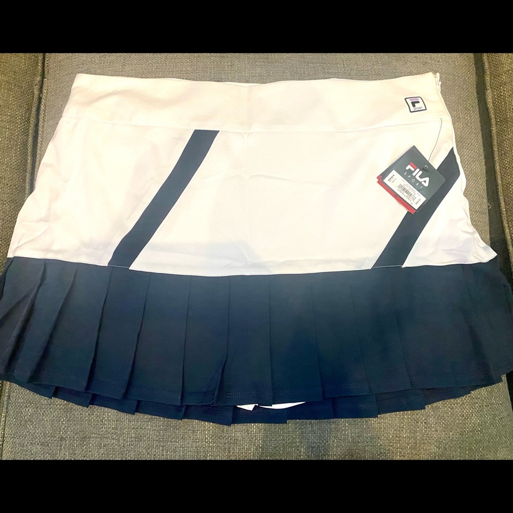Fila White and Navy Contrast Pleated Skater Skirt